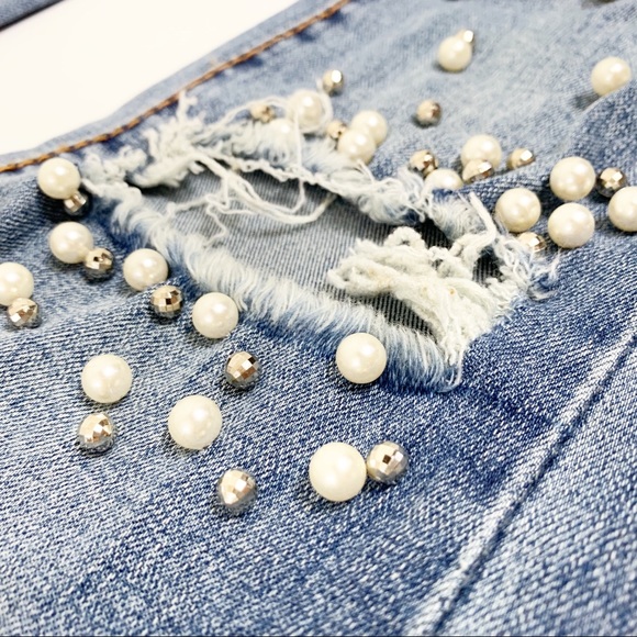 Vintage Pearl & Rhinestone Embellished Skinny Jean - Picture 5 of 6